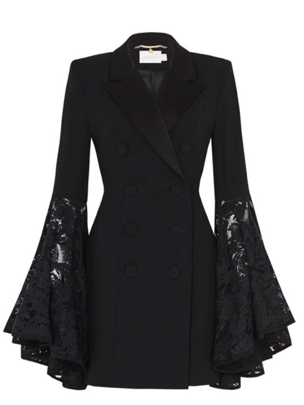 Misha Collection Sabrina Blazer Dress, Black Lace Bell Sleeves, US 2